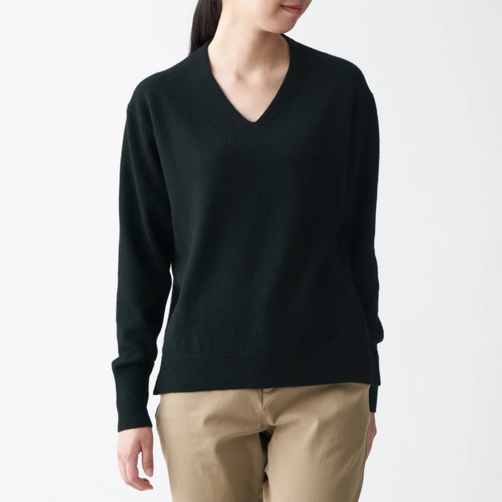 Muji Navy Yak Blend Wool v-neck Sweater